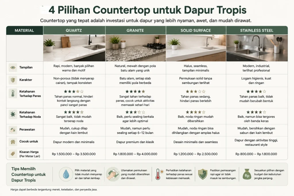 4 pilihan countertop untuk dapur tropis
