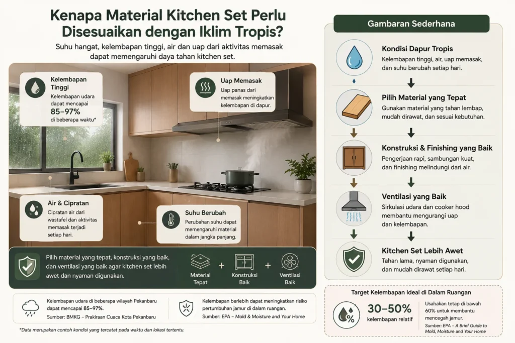 material kitchen set terbaik untuk dapur tropis